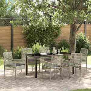 vidaXL Set de masă pentru grădină 7 pcs Gri deschis Rattan poli imagine