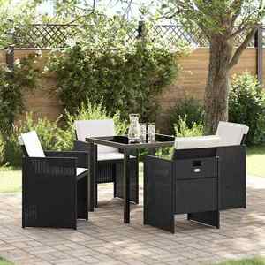 vidaXL Set de masă pentru grădină cu pernă 5 pcs Negru Rattan poli imagine