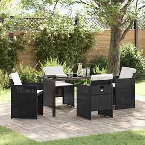 vidaXL Set de masă pentru grădină cu pernă 5 pcs Negru Rattan poli imagine