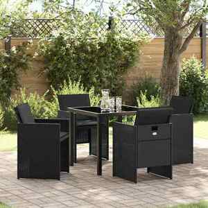 vidaXL Set de masă pentru grădină cu pernă 5 pcs Negru Rattan poli imagine