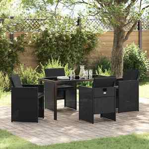 vidaXL Set de masă pentru grădină cu pernă 5 pcs Negru Rattan poli imagine