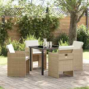 vidaXL Set de masă pentru grădină cu pernă 5 pcs Bej Rattan poli imagine