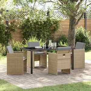 vidaXL Set de masă pentru grădină cu pernă 5 pcs Bej Rattan poli imagine