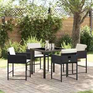 vidaXL Set de masă pentru grădină cu pernă 5 pcs Negru Rattan poli imagine