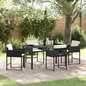 vidaXL Set de masă pentru grădină cu pernă 5 pcs Negru Rattan poli imagine