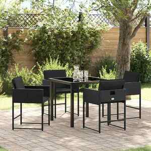 vidaXL Set de masă pentru grădină cu pernă 5 pcs Negru Rattan poli imagine