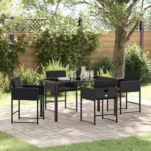 vidaXL Set de masă pentru grădină cu pernă 5 pcs Negru Rattan poli imagine