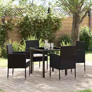 vidaXL Set de masă pentru grădină cu pernă 5 pcs Negru Rattan poli imagine
