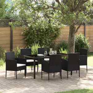 vidaXL Set de masă pentru grădină cu pernă 7 pcs Negru Rattan poli imagine