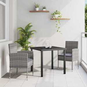 vidaXL Set de masă pentru grădină cu pernă 3 pcs Gri Rattan poli imagine