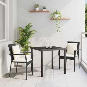 vidaXL Set de masă pentru grădină cu pernă 3 pcs Negru Rattan poli imagine