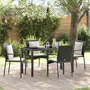 vidaXL Set de masă pentru grădină cu pernă 5 pcs Negru Rattan poli imagine