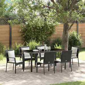 vidaXL Set de masă pentru grădină cu pernă 7 pcs Negru Rattan poli imagine