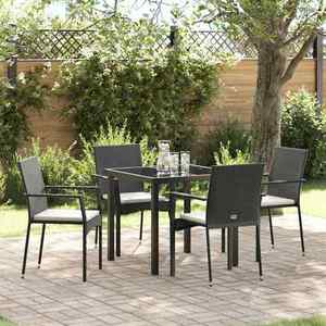 vidaXL Set de masă pentru grădină cu pernă 5 pcs Negru Rattan poli imagine