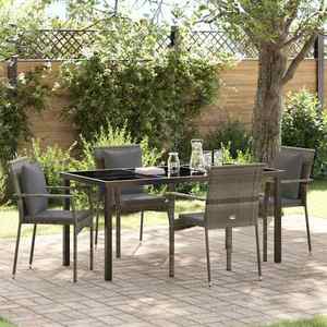 vidaXL Set de masă pentru grădină cu pernă 5 pcs Gri Rattan poli imagine