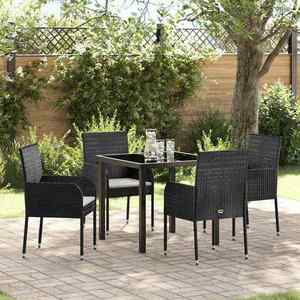 vidaXL Set de masă pentru grădină cu pernă 5 pcs Negru Rattan poli imagine