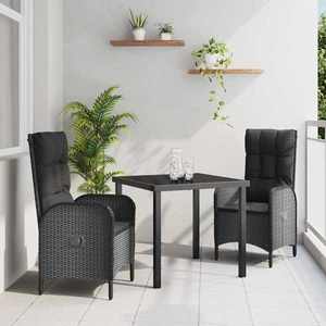 vidaXL Set de masă pentru grădină cu pernă 3 pcs Negru Rattan poli imagine