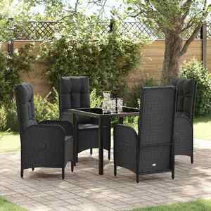 vidaXL Set de masă pentru grădină cu pernă 5 pcs Negru Rattan poli imagine