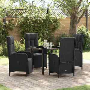 vidaXL Set de masă pentru grădină cu pernă 5 pcs Negru Rattan poli imagine