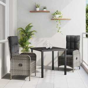 vidaXL Set de masă pentru grădină cu pernă 3 pcs Gri Rattan poli imagine