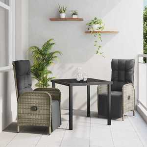 vidaXL Set de masă pentru grădină cu pernă 3 pcs Gri Rattan poli imagine