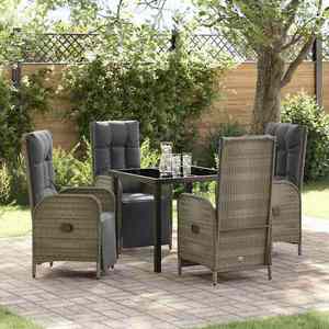 vidaXL Set de masă pentru grădină cu pernă 5 pcs Gri Rattan poli imagine