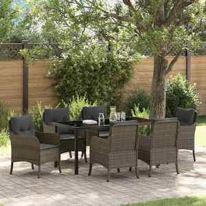 vidaXL Set de masă pentru grădină cu pernă 7 pcs Gri Rattan poli imagine