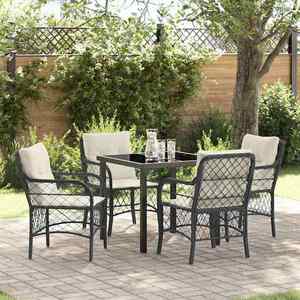 vidaXL Set de masă pentru grădină cu pernă 5 pcs Negru Rattan poli imagine