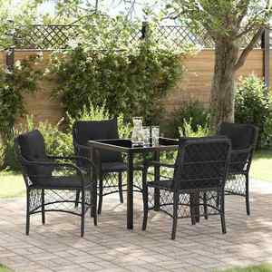 vidaXL Set de masă pentru grădină cu pernă 5 pcs Negru Rattan poli imagine