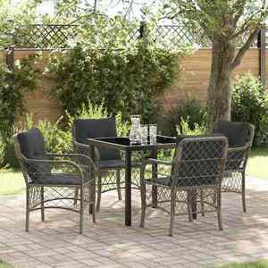 vidaXL Set de masă pentru grădină cu pernă 5 pcs Gri Rattan poli imagine
