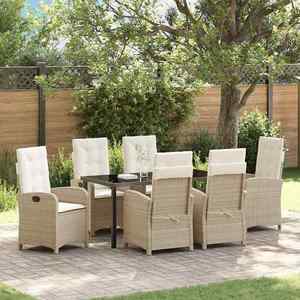 vidaXL Set de masă pentru grădină 7 pcs Bej poliratan imagine