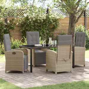 vidaXL Set de masă pentru grădină 5 pcs Bej poliratan imagine