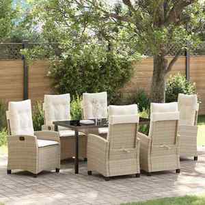 vidaXL Set de masă pentru grădină 7 pcs Bej poliratan imagine