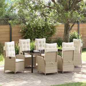 vidaXL Set de masă pentru grădină 7 pcs Bej poliratan imagine