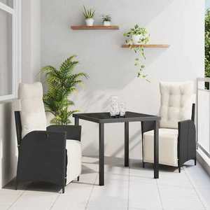 vidaXL Set de masă pentru grădină 3 pcs Negru Rattan poli imagine