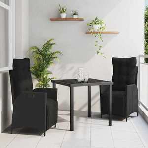 vidaXL Set de masă pentru grădină 3 pcs Negru Rattan poli imagine
