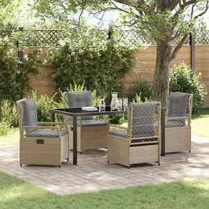 vidaXL Set de masă pentru grădină 5 pcs Bej poliratan imagine