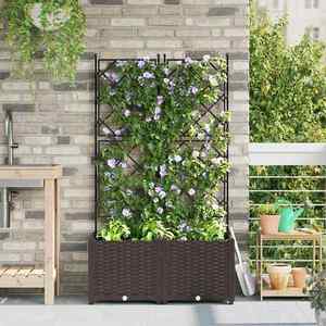 vidaXL Ghiveci de grădină cu trellis 2 pcs Maro 80 x 40 x 143 cm PP imagine