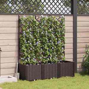 vidaXL Ghiveci de grădină cu trellis 3 pcs Maro 120 x 40 x 143 cm PP imagine