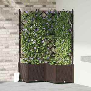 vidaXL Ghiveci de grădină cu trellis 3 pcs Maro 80 x 80 x 143 cm PP imagine