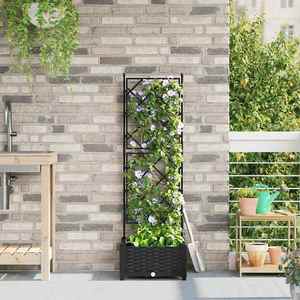 vidaXL Ghiveci de grădină cu trellis Negru 40 x 40 x 125.5 cm PP imagine
