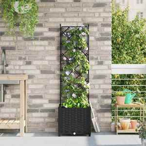 vidaXL Ghiveci de grădină cu trellis Negru 40 x 40 x 143 cm PP imagine