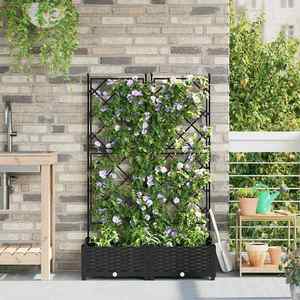 vidaXL Ghiveci de grădină cu trellis 2 pcs Negru 80 x 40 x 125.5 cm PP imagine