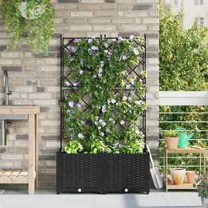 vidaXL Ghiveci de grădină cu trellis 2 pcs Negru 80 x 40 x 143 cm PP imagine