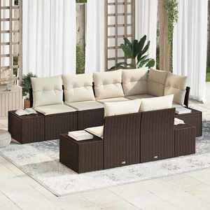 vidaXL Set de canapele pentru grădină 7 pcs maro și crem Rattan poli imagine