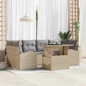 vidaXL Set de canapele pentru grădină cu pernă 7 pcs Bej Rattan poli imagine