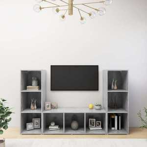 vidaXL Dulapuri TV, 3 buc gri beton, 107x35x37 cm, lemn prelucrat imagine