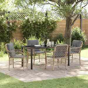 vidaXL Set de masă pentru grădină cu pernă 5 pcs Bej Rattan poli imagine