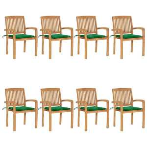 vidaXL Scaune de grădină stivuibile cu perne, 8 buc., lemn masiv tec imagine