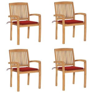 vidaXL Scaune de grădină stivuibile cu perne, 4 buc., lemn masiv tec imagine